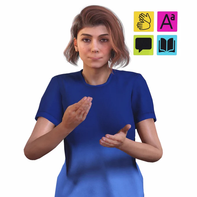 Cassie the sign language avatar using BSL to sign "Money".