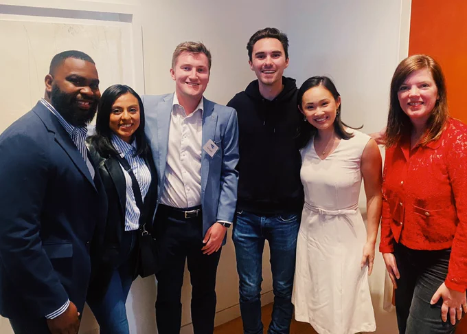 Dallas County Democratic Party Chair Kardal Coleman and Vice Chair Jasmin Flores, Congressional TX-24 Democratic nominee Sam Eppler, Leaders We Deserve & March for our Lives founder David Hogg, TX HD 112 Democratic nominee Averie Bishop, and Progress Texas Executive Director Kathleen Thompson pictured.
