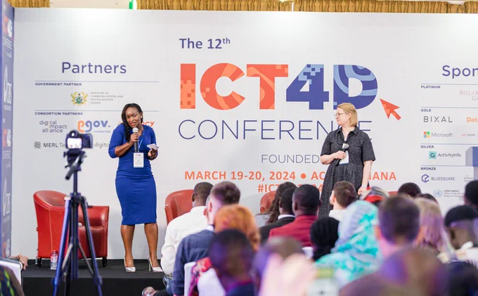 Elizabeth Njoroge, International ICT Business Partner at Christian Aid, and Nora Lindstrom, Senior Director of ICT4D at Catholic Relief Services discussing digital solutions at national and local levels.
