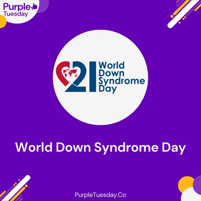 Text "World Down Syndrome Day" with the days logo that shows a heart going into '21'