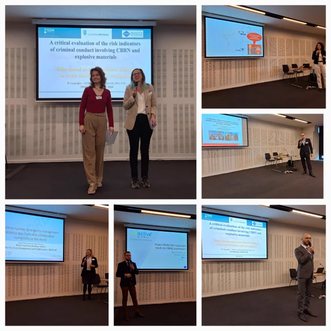 photo collage of six photos, all of a speaker standing in front of a screen showing a ppt