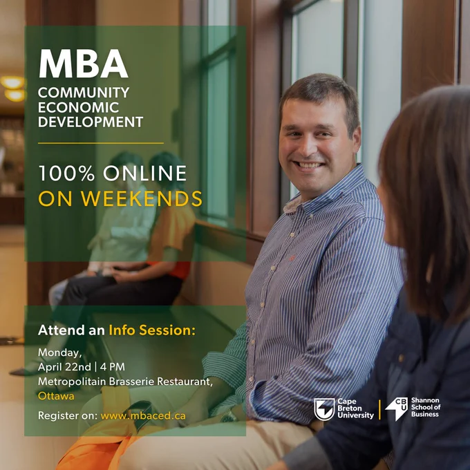 Earn your MBA 100% Online on weekends with Cape Breton University Ideal for working professionals to fit into your busy schedules. Join us for an Information session with Program Director, and faculty @mclomedia and @LauraPeck6 on to get an overview of the program's unique features.
