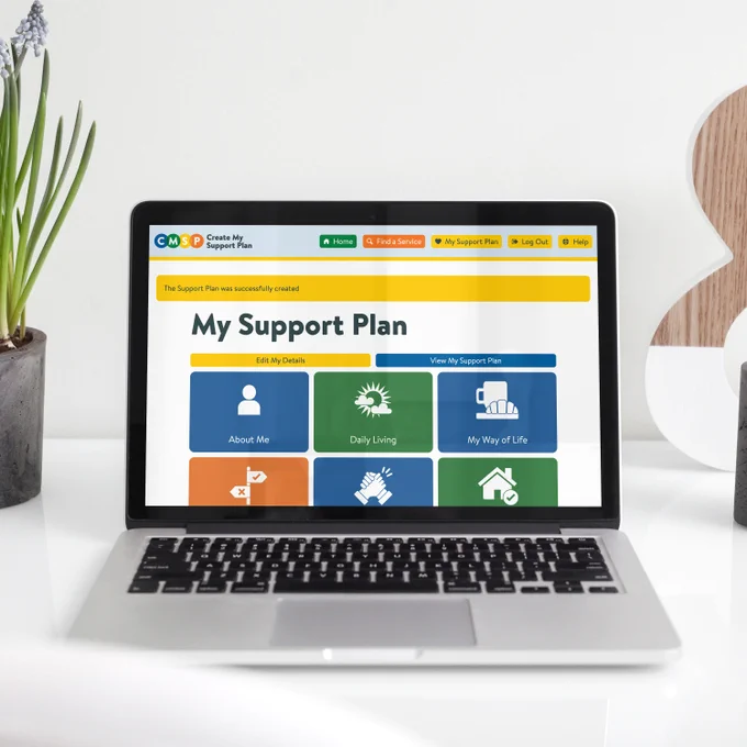 The homepage of create my support plan on the screen of a laptop
