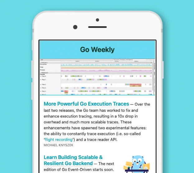A screenshot of an email newsletter about the Go programming language.
