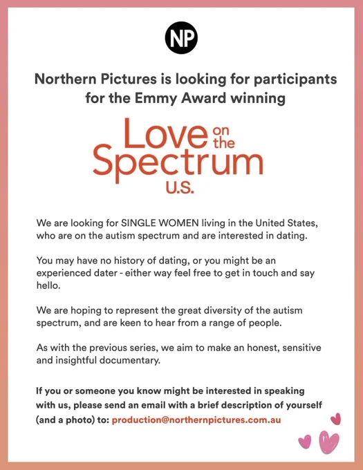 Flyer that reads what's in tweet plus "If you or someone you know might be interested in speaking with us, please send an email with a brief description of yourself (and a photo) to: production@northernpictures.com.au"