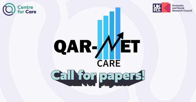 Text: QAR-NET CARE Call for papers!
Logos for QAR-NET CARE, Centre for Care and ESRC