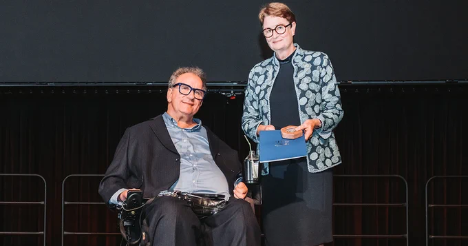 UTS Business School Professor Simon Darcy with UTS Chancellor Catherine Livingstone AC