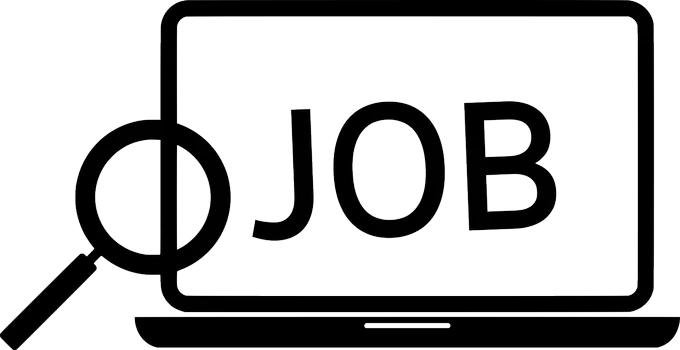 An open laptop with the word JOB on the screen. There is a magnifying glass over the word job indicating a job search. Image by Mohamed Hassan from Pixabay