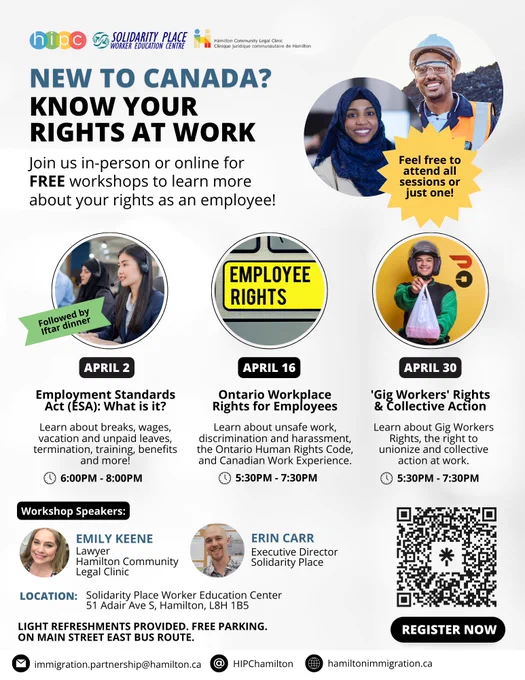  Poster showcasing three workshops with blue & black text. 6 photos of people & 1 photo of a keyboard. QR code located bottom-right. Contact information displayed at the bottom.