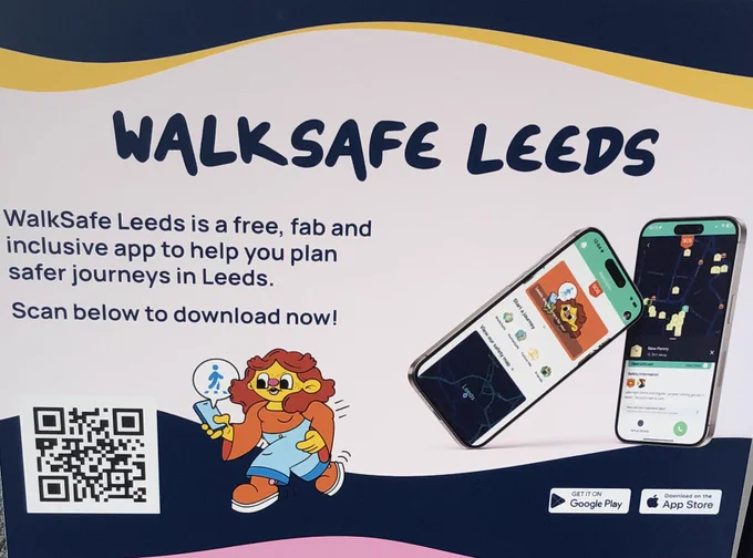 Pic promoting WalkSafe a free, fab & inclusive app helping people plan safer journeys