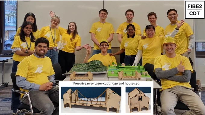 For the FIBE2 Cambridge Festival games, Cohort 5 spent 50 hours laser-cutting the beautiful giveaway bridge and house sets. The public loved it! The activities explained the application of biomimicry used in Civil Engineering, eg. how the steel cables in a suspension bridge lend strength and stability like spider silk for a spider web or how the foundations of a building anchor a house like the sturdy roots of a tree. The interchangeable bridge and house sets illustrate reuse of materials and sustainability in our strive for net zero carbon emissions  to combat climate change. 