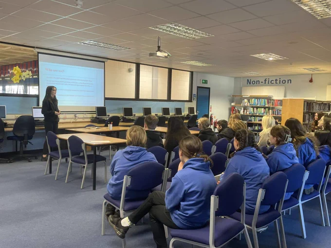 Ella Quinn presenting to S1s from Forfar and Monifieth.