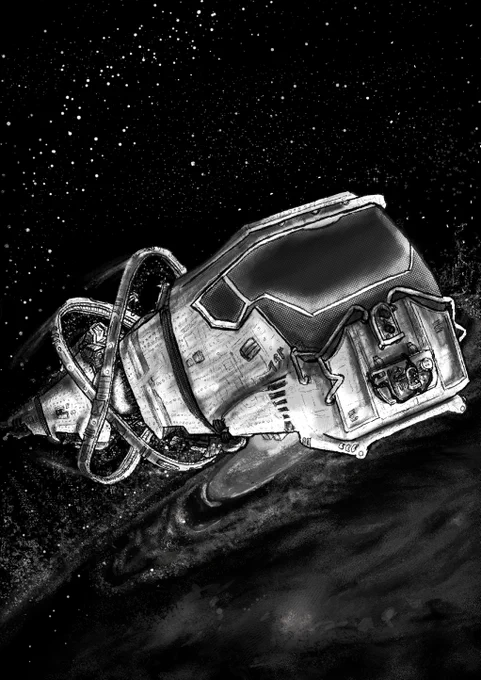 ship long generational ship flying through space greytone black and white piece a cosmos benath ship