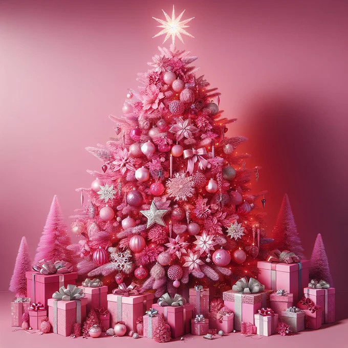 Prompt: A pink christmas tree