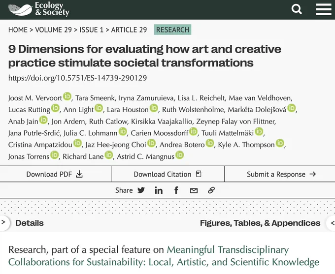 screenshot from the article's page in the journal of Ecology & Society