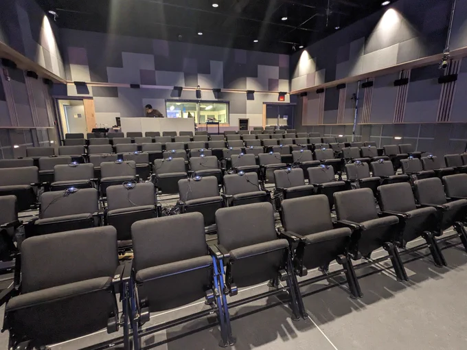 A view of a concert hall with mobile eye-tracking devices at 30 seats