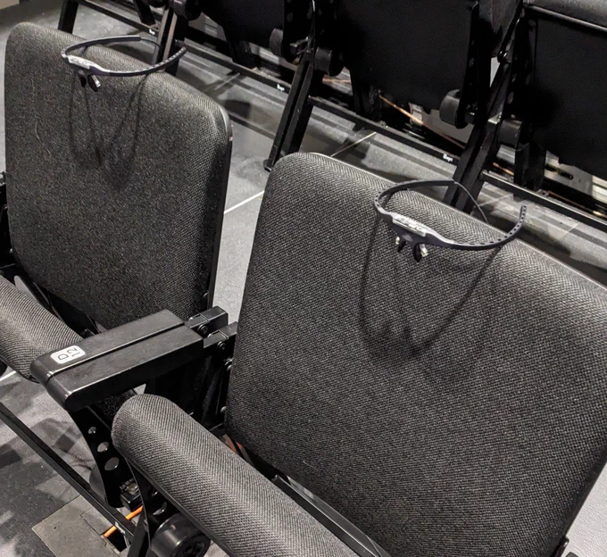 A mobile eye-tracking device sits on each concert hall seat