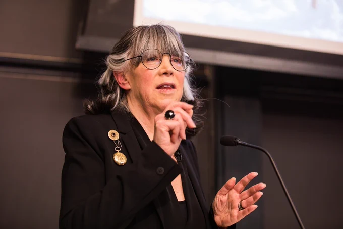 Photo of MIT professor Susan Silbey speaking Credit: Jake Belcher