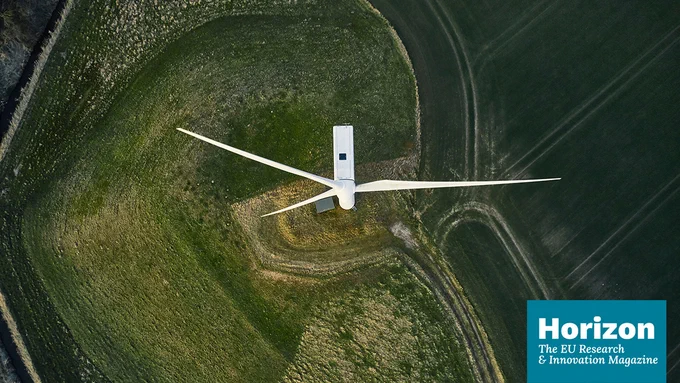 A wind turbine and the Horizon Magazine logo at the bottom.