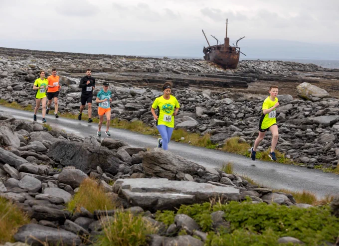 Inis Oírr Wild Atlantic Island Run with Plassey Shipwreck in background