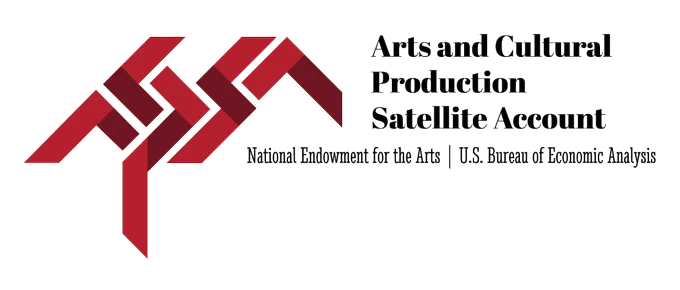 an abstract image with text Arts and Cultural Production Satellite Account National Endowment for the Arts U.S. Bureau of Economic Analysis