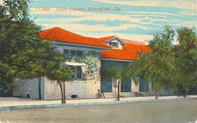 Color postcard of a public library.