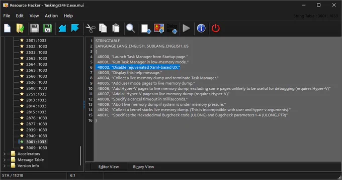 A string in the MUI file for Task Manager mentions the ability to the XAML user experience officially introduced in build 22557.