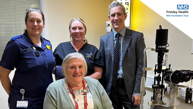 Four members of the Frimley Health ophthalmology team looking at the camera. 