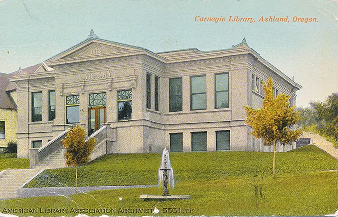 Color postcard of a Carnegie library.