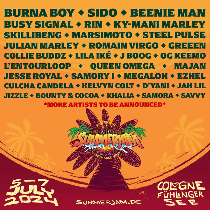 News für Summerjam 2024: Neu im Line-up sind unter anderem Beenie Man und Julian Marley. 