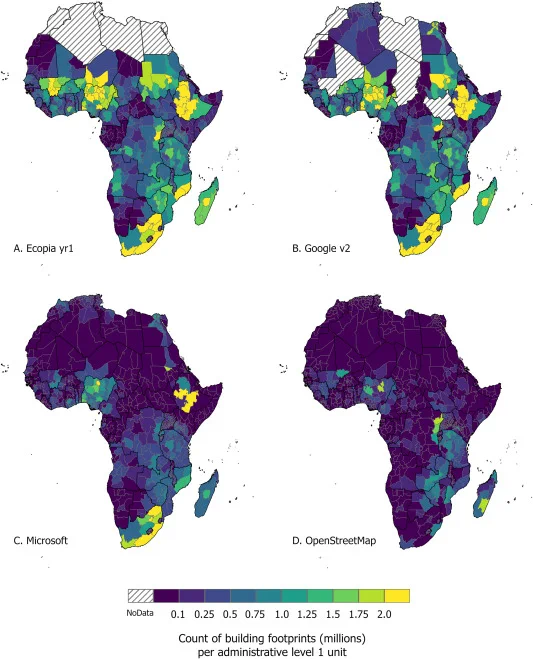 Graphic representation of count of building footprints per administrative level 1 unit