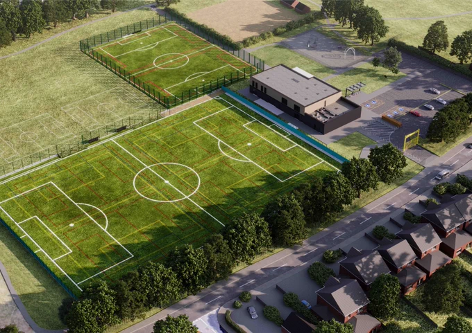 CGI image of 3 sports pitches