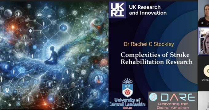 Dr Rachel Stockley’s first slide of her presentation titled ‘Complexities of Stroke Rehabilitation Research’