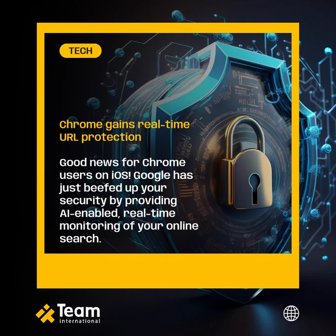 In the background of the image, there's a futurist lock symbolizing cybersecurity. The text in the image talks about a Google URL security update.