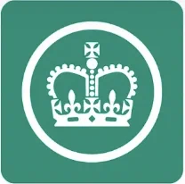 St Edward's Crown as chosen for her Royal Cypher by Queen Elizabeth as a white icon on a green background