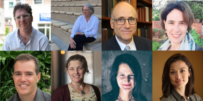 Top row (left to right): David Blei, Anne Bogart, Donald Green, and Gil Hochberg. Bottom row (left to right): Karl Jacoby, Kathryn Johnston; Agnieszka Legutko, and Nim Tottenham.