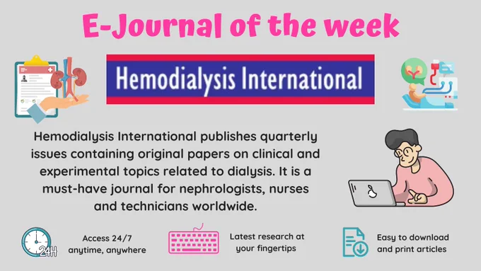 E-JOURNAL OF THE WEEK - Hemodialysis International publishes quarterly issues containing original papers on clinical and experimental topics related to dialysis. It is a must-have journal for nephrologists, nurses and technicians worldwide. 