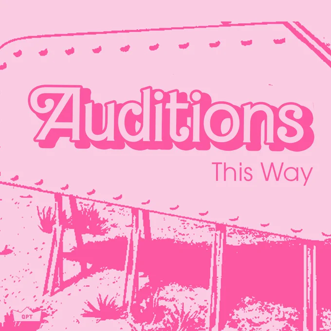 A pink road sign with the sentence Auditions This Way
