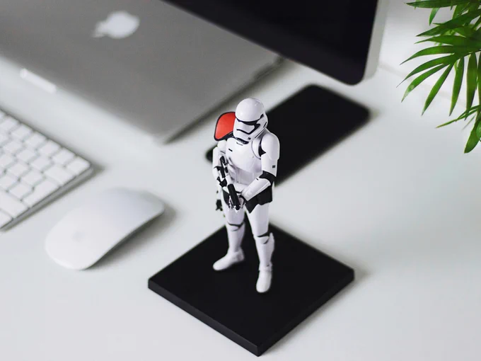 Storm Trooper figurine at attention next to a computer and devices.

Photo by Liam Tucker on Unsplash

https://unsplash.com/photos/star-wars-stormtropper-figurine-on-table-cVMaxt672ss
