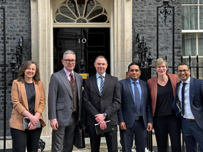 Members of the DWP Digital team outside Number 10 Downing Street.