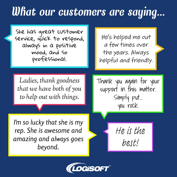 Image of customer quotes and what the positive things they're saying about Logisoft.