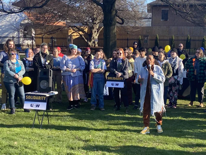 Summer Lee speaking at union drive launch for Pittsburgh Children's Museum workers 