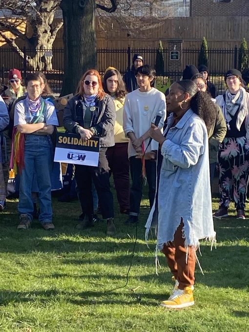 Summer Lee speaking at union drive launch for Pittsburgh Children's Museum workers 