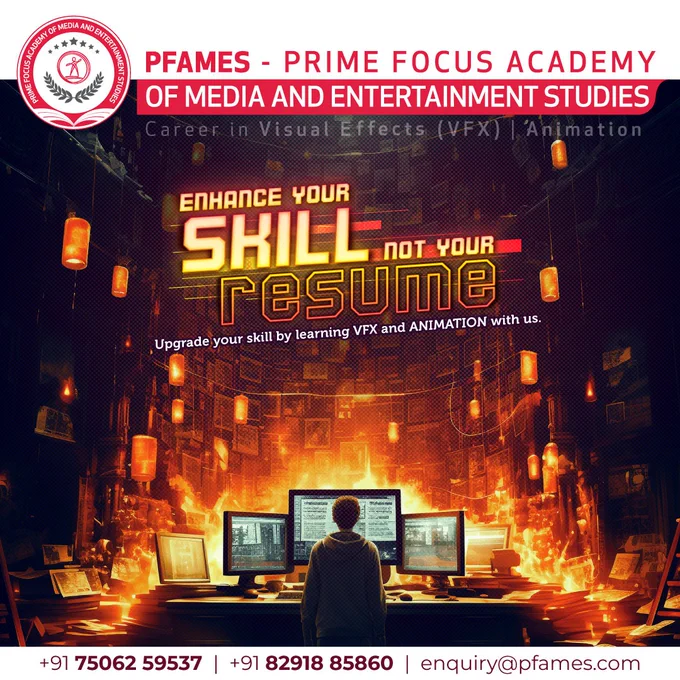 "Learn Today, Lead VFX & Animation Industry Tomorrow."
Our course is the perfect way to get started on your VFX &  Animation journey. 

***Courses Offered***
-- ROTOSCOPE
-- PAINT
-- BGPREP 
-- 3D Animation 
***What You Get in This Course*** 

--Work on Live VFX Project
-- Assured placement support
-- Learn VFX from the industry experts 
-- Personal mentorship
-- Hollywood Movie Project-based learning

Enroll Now!

Intrigued and want to learn the art of Animation? Enquire about our training programs here  91 75062 59537  enquiry@pfames.com. Kindly visit http://www.pfames.com.

#vfx #vfxstudio #vfxschool #vfxinstitute #rotoscopy #paint #compositing #traininginstitute #shorttermcourse #career #careerdevelopment #filmmaking  #animation #animationmovie #animationcourses #vfxcourses #hollywood  #vfxmovies  #visualeffects #modelling 