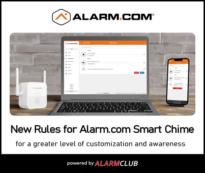 Introducing New Rules for the Alarm.com Smart Chime!  These new rules give AlarmClub Security video customers a greater level of customization and heightened awareness.