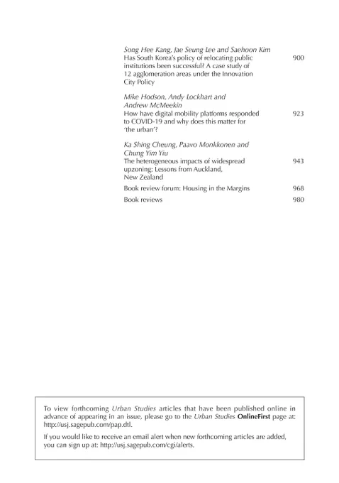 Urban Studies Journal contents page 2