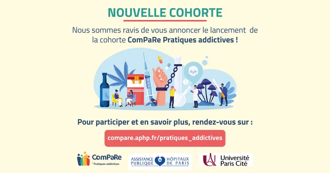 Nous sommes ravis de vous annoncer le lancement de la cohorte ComPaRe Pratique addictives. Un premier questionnaire est disponible sur https://compare.aphp.fr