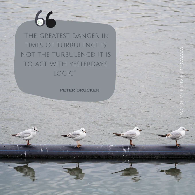 Quote:“The greatest danger in times of turbulence is not the turbulence; it is to act with yesterday's logic.” Peter Drucker
Picture:4 seagulls sitting in a row with similar distance from each other
