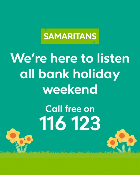 We're here to listen all bank holiday weekend

Call free on 116 123