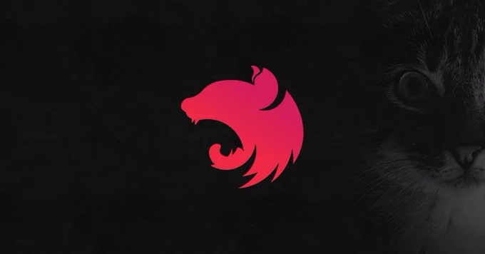 NestJS logo with a beautiful cat in the background